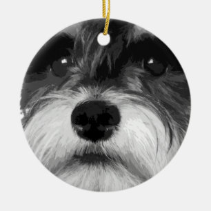 A black and white Miniature Schnauzer Ceramic Tree Decoration