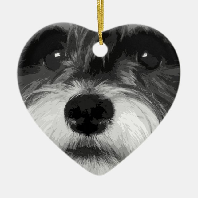 A black and white Miniature Schnauzer Ceramic Tree Decoration (Front)
