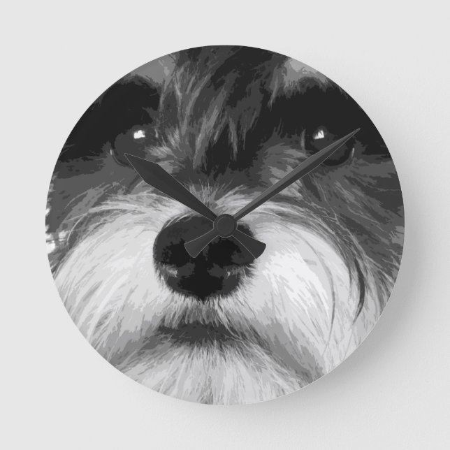 A black and white Miniature Schnauzer Round Clock (Front)