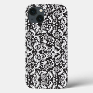 a black and white paisley pattern iPhone 13 case