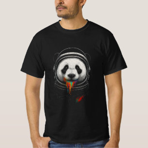 A black and white panda bear wearing a space suit T-Shirt