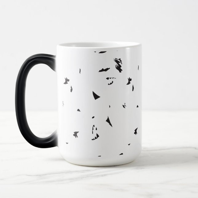 a black and white photo of a flock of birds magic mug (Left)