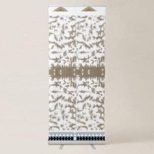a black and white photo of a pattern retractable banner