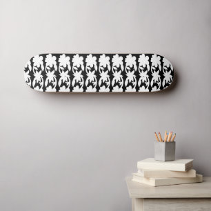 a black and white photo of a pattern skateboard