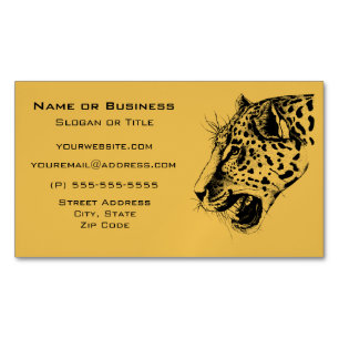 A Black and Yellow Hand Drawn Leopard Illustration Magnetic Business Card