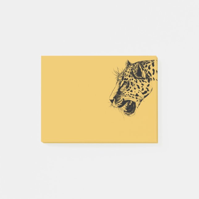 A Black and Yellow Hand Drawn Leopard Illustration Post-it Notes (Front)