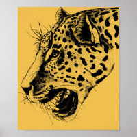 A Black and Yellow Hand Drawn Leopard Illustration