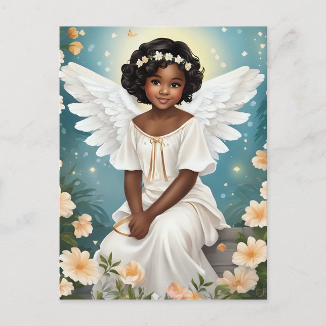 A Black Angel Surrounded by Flowers Postcard (Front)