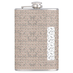 a black background with a red, green and blue patt hip flask