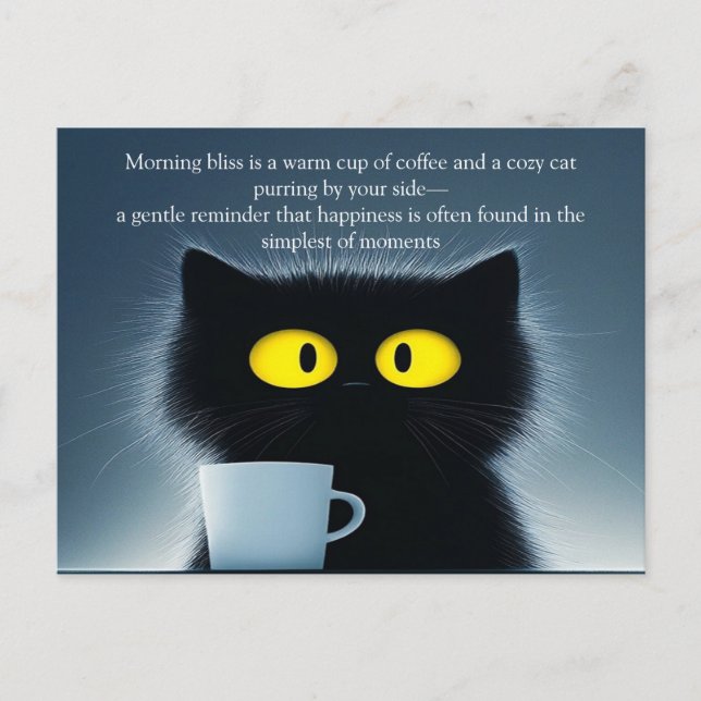 A Black Cat and a Warm Mug Postcard (Front)
