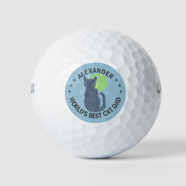 A Black Cat And The Moon Cat Lover Funny Cat Dad Golf Balls (Front)