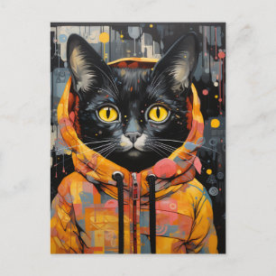 A Black Cat in a Colourful Jacket Postcard