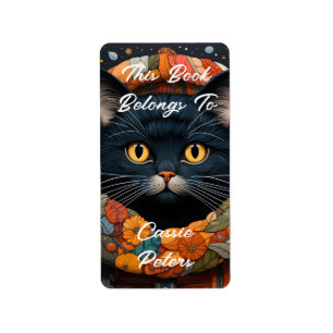 A Black Cat in a Floral Sweater This Book Belongs Label