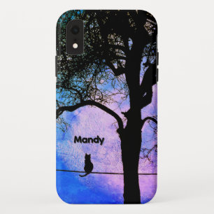 A Black Cat on a Wire Full Moon Name iPhone XR Case