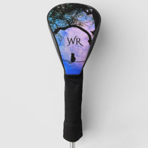 A Black Cat on a Wire Full Moon Personal Monogram Golf Head Cover