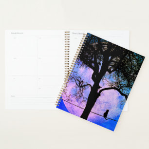 A Black Cat on a Wire Full Moon Planner