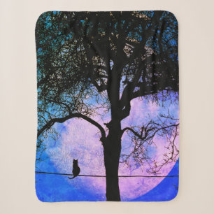 A Black Cat on a Wire Full Moon Sherpa Blanket
