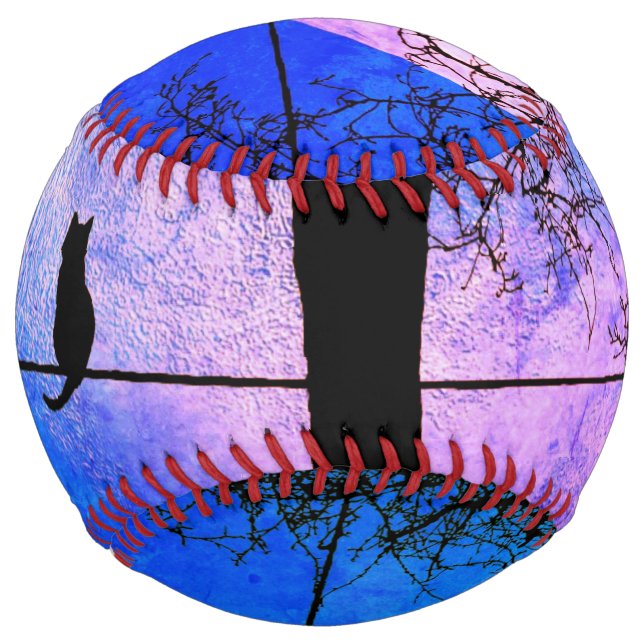 A Black Cat on a Wire Full Moon Softball (Front)