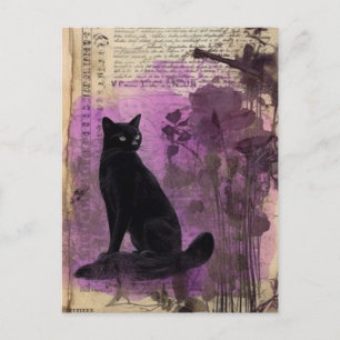 A Black Cat Watercolor Vintage Journal Page Postcard