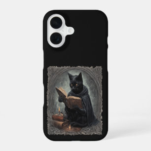 A Black Cat Wearing A Cloak Studying Halloween iPhone 16 Case
