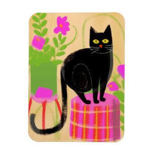 A Black Cat With Houseplants Magnet