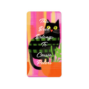 A Black Cat With Houseplants This Book Belongs To Label