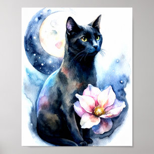 A Black Cat with Striking Yellow Eyes Poster