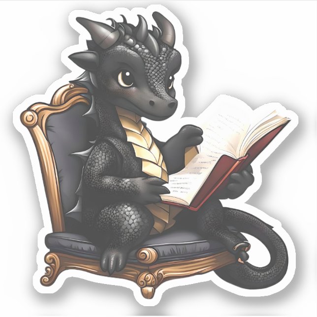 A Black Dragon Reading Sticker (Front)