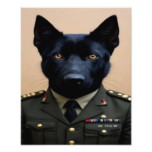 A black German Shepherd in military uniform Photo Print
