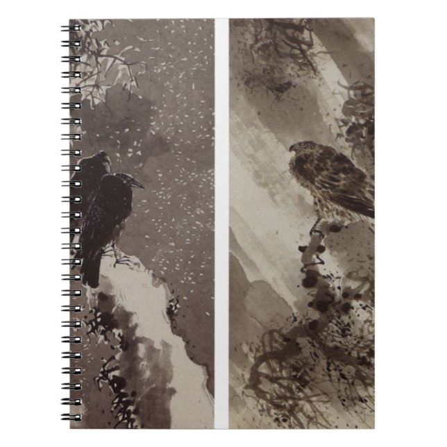 A Black Hawk and Two Crows by Yosa Buson Notebook (Front)