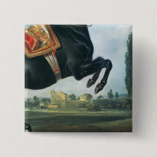 A black horse performing the Courbette 15 Cm Square Badge