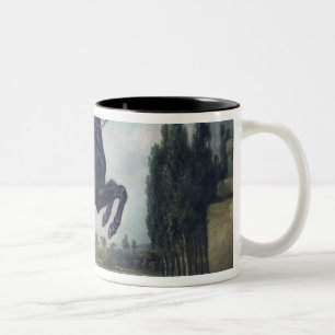 A black horse performing the Courbette Two-Tone Coffee Mug