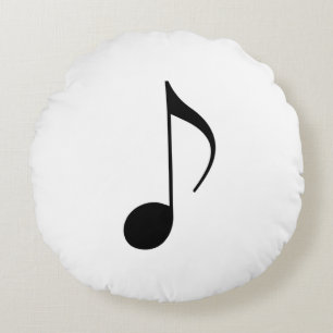 a black musical-note round cushion