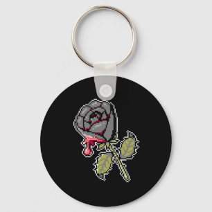 A Black Rose Painted Red Pixel Art Keychain