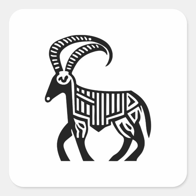 A Black Silhouette Patterned Goat Tattoo Icon Square Sticker (Front)