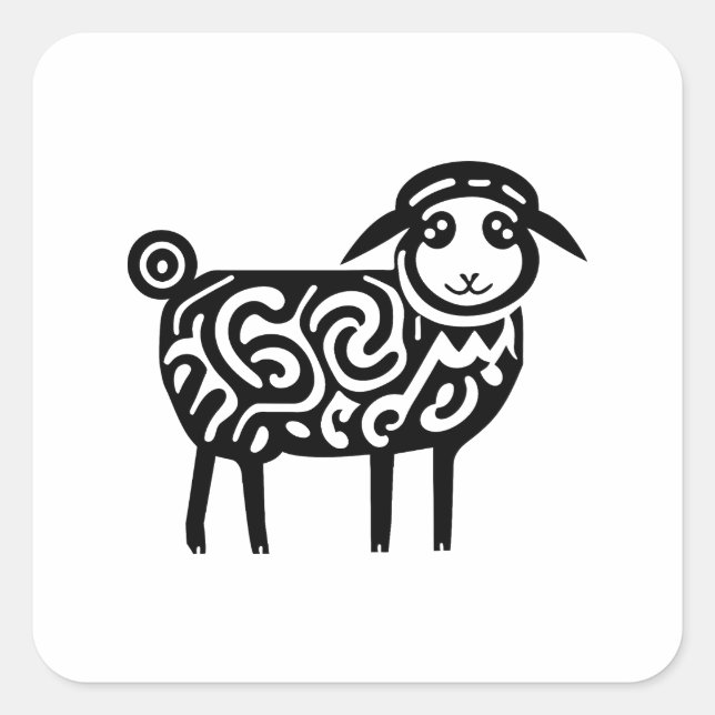 A Black Silhouette Patterned Sheep Tattoo Icon Square Sticker (Front)