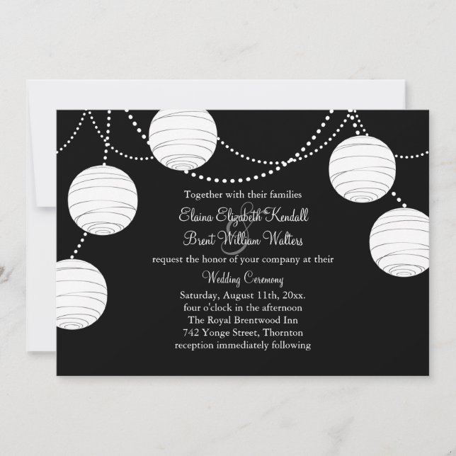 A Black & White Party Lanterns Wedding Invitation (Front)