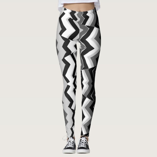 A black white zigzag pattern "Ratti_Creative_Arts" Leggings (Front)