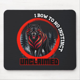 A black wolf in a foggy forest wildlife art mouse mat