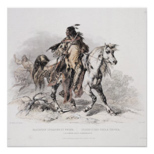 A Blackfoot Indian on horse-back. Poster