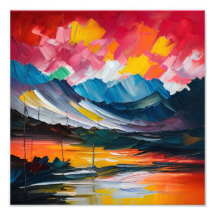 A Blaze of Colour over a Calm Lake Photo Print