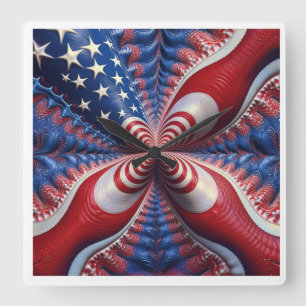 A Blend Of The American Flag And A Fractal Square Wall Clock