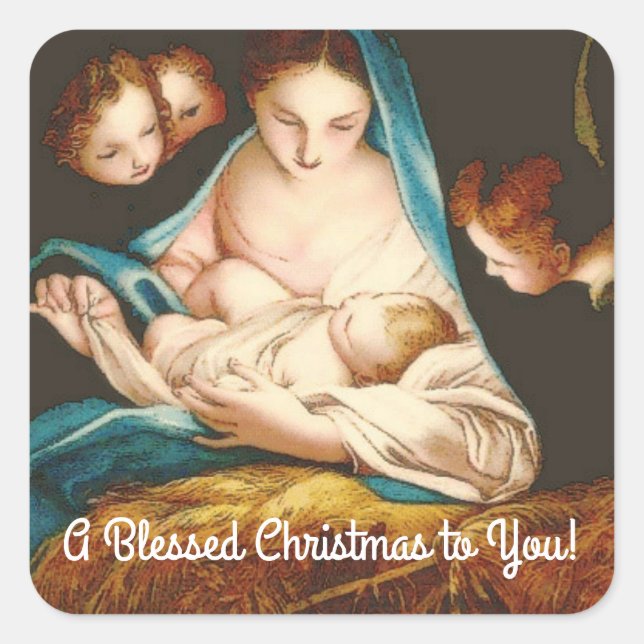 A Blessed Christmas Square Sticker (Front)
