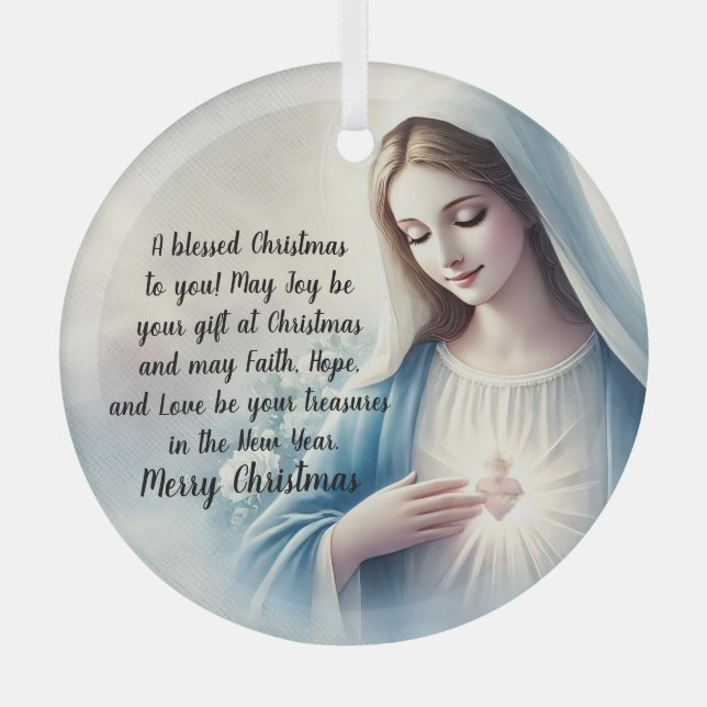 A blessed Christmas with The Virgin Mary Glass Tree Decoration (Front)