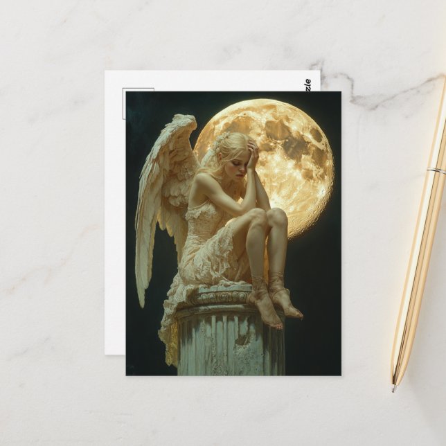 A blond angel and the moon postcard (Front/Back In Situ)