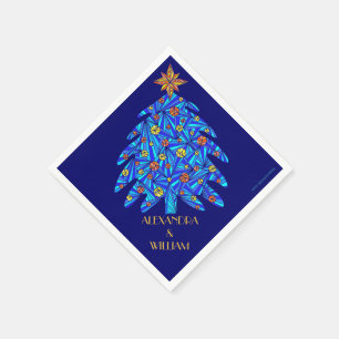 A Blue Abstract Holiday Tree Personalised Party Napkin