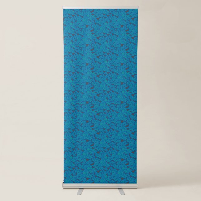 a blue and black background with a pattern retractable banner (Front)