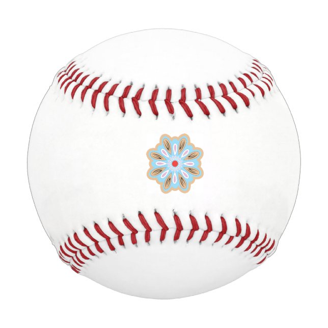 a blue and brown flower with a red centre baseball (Front)