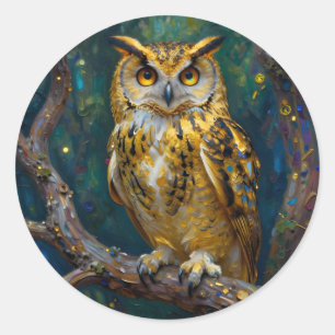 A Blue and Gold Majestic Owl Classic Round Sticker