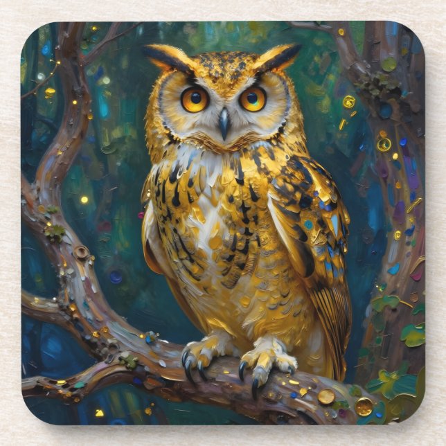 A Blue and Gold Majestic Owl   Coaster (Front)